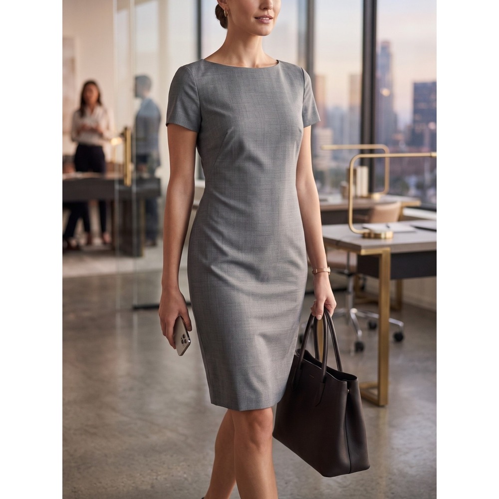 Theory Betty SS Wool Blend Sheath Dress Grey Melange Continuous NWT 0 6 8 $285
